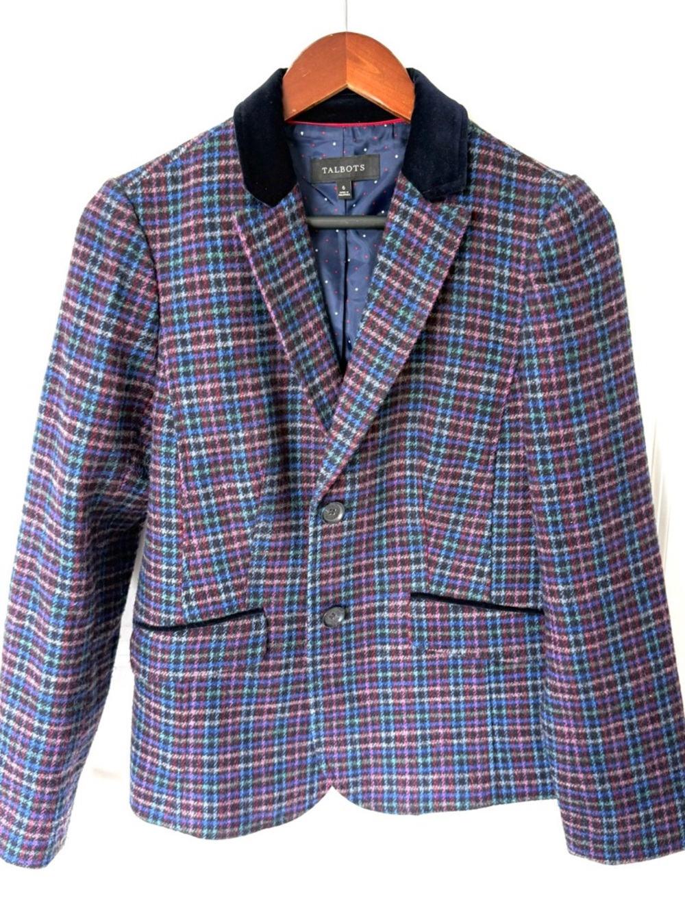 Talbots Mistletoe Plaid Shetland Wool Blend Blazer Jacket Size 6